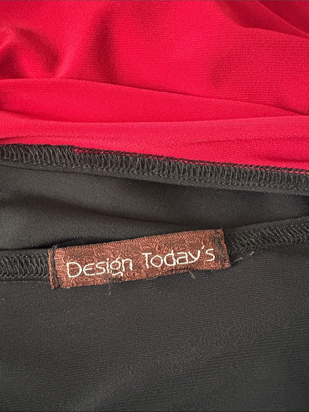 Black Blouse with Red Mesh-Trimmed Hem and Sleeves - Picture 6 of 6